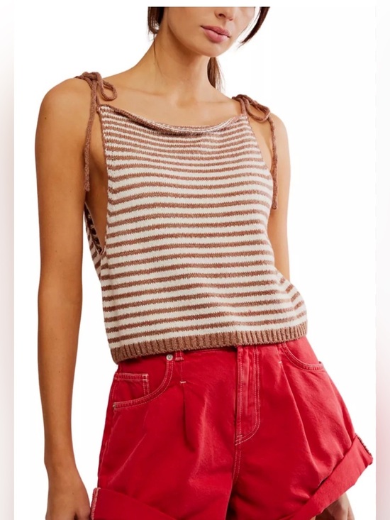 Free People Tops - Free People Claire Tank Size Large NWT Striped Knit Tie Strap Tank